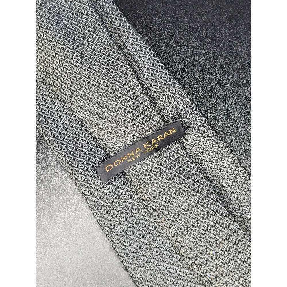 Vintage Donna Karan New York Tie Grey Textured 100% Silk Handmade USA Good